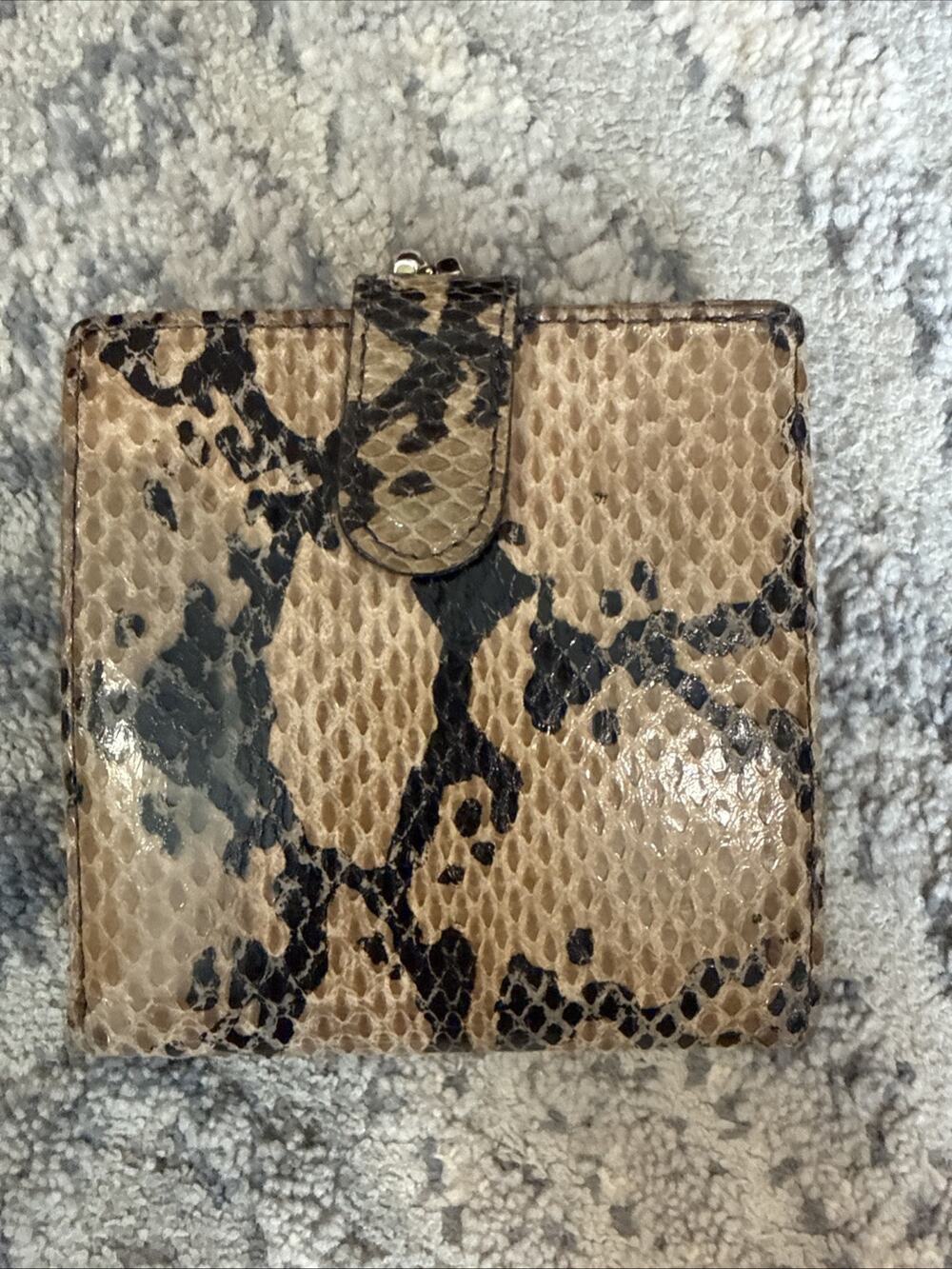 Vintage Bosca Snakeskin Wallet Whipsnake Small Bifold Coin Purse Black Brown